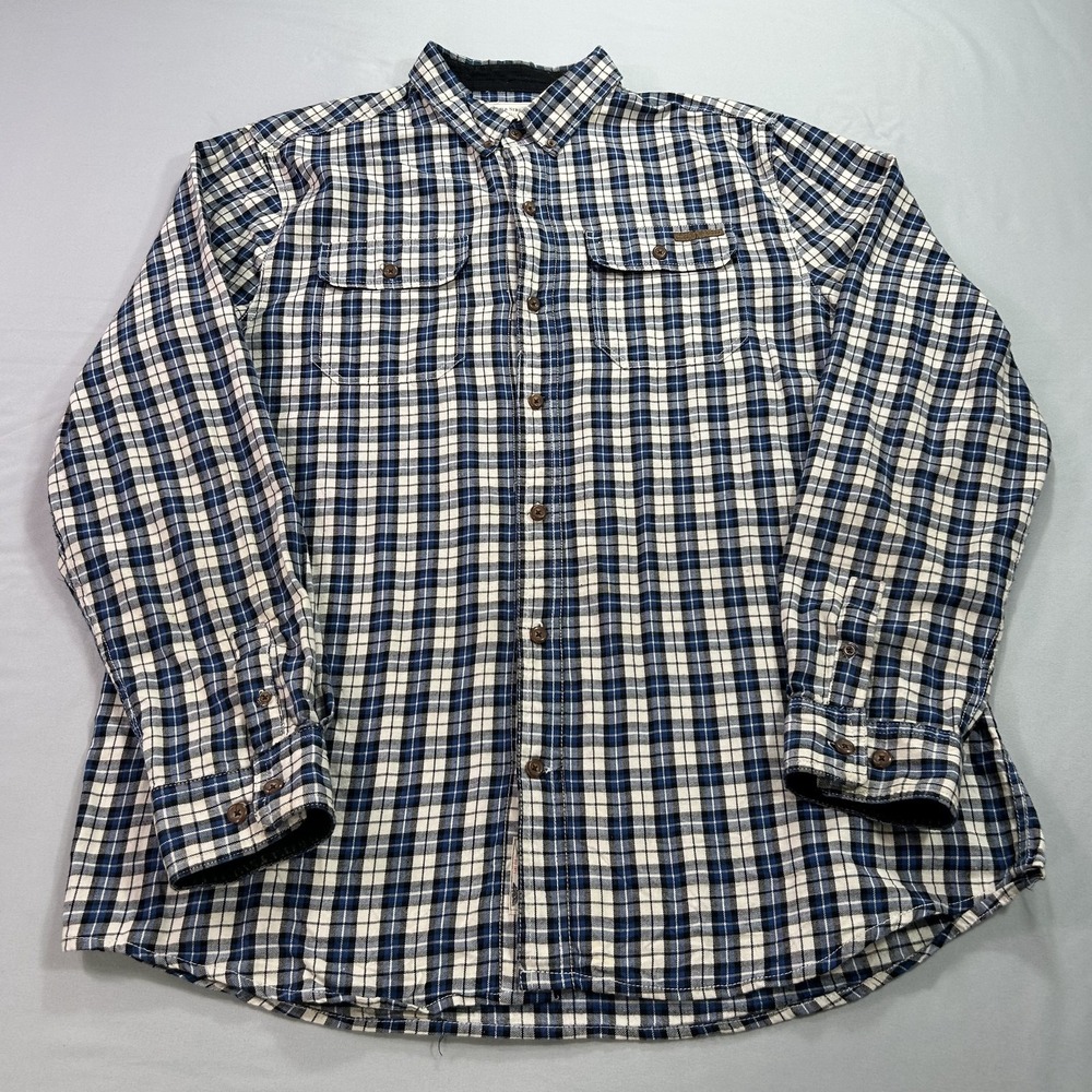 Field & Stream Shirt Mens XL Blue White Plaid Flannel Long Sleeve Outdoor Work